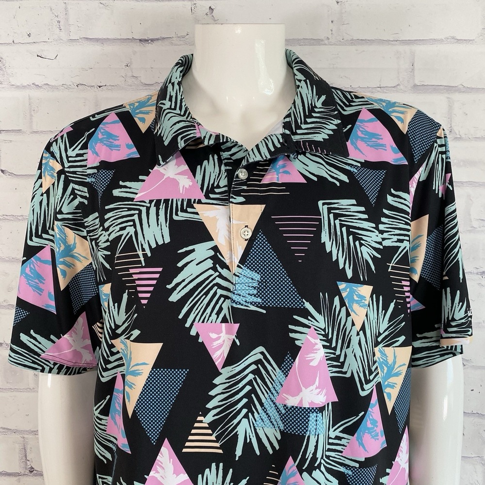 Chubbies‎ Shirt Men's XXL 2XL Polo Short Sleeve Shirt Floral Palms Black
